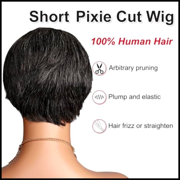 Short Pixie Cut Wig Virgin Human Hair Glueless Wear and Go Layered Bangs main image 6